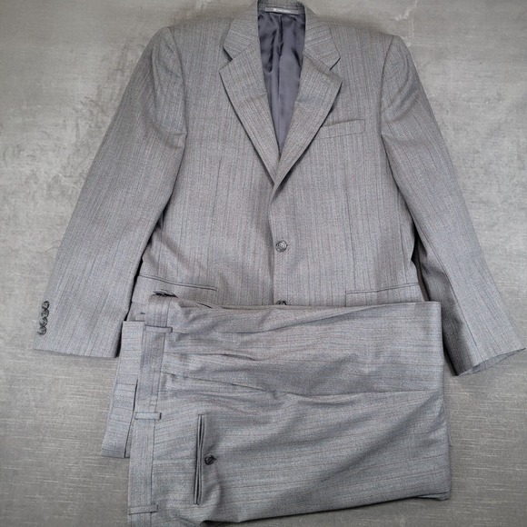 Hickey Freeman Madison Mens 41L Suit Gray Striped Worsted Wool 36